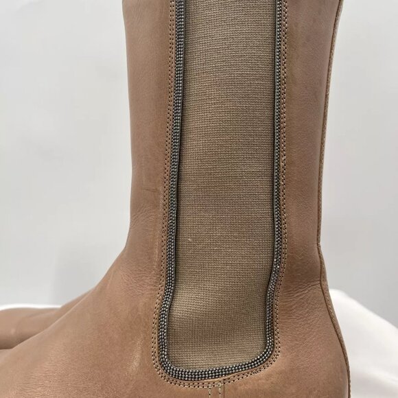 Brunello Cucinelli Leather Chelsea Mid Calf Round Toe Platform Boots Size 38.5 - Picture 12 of 14